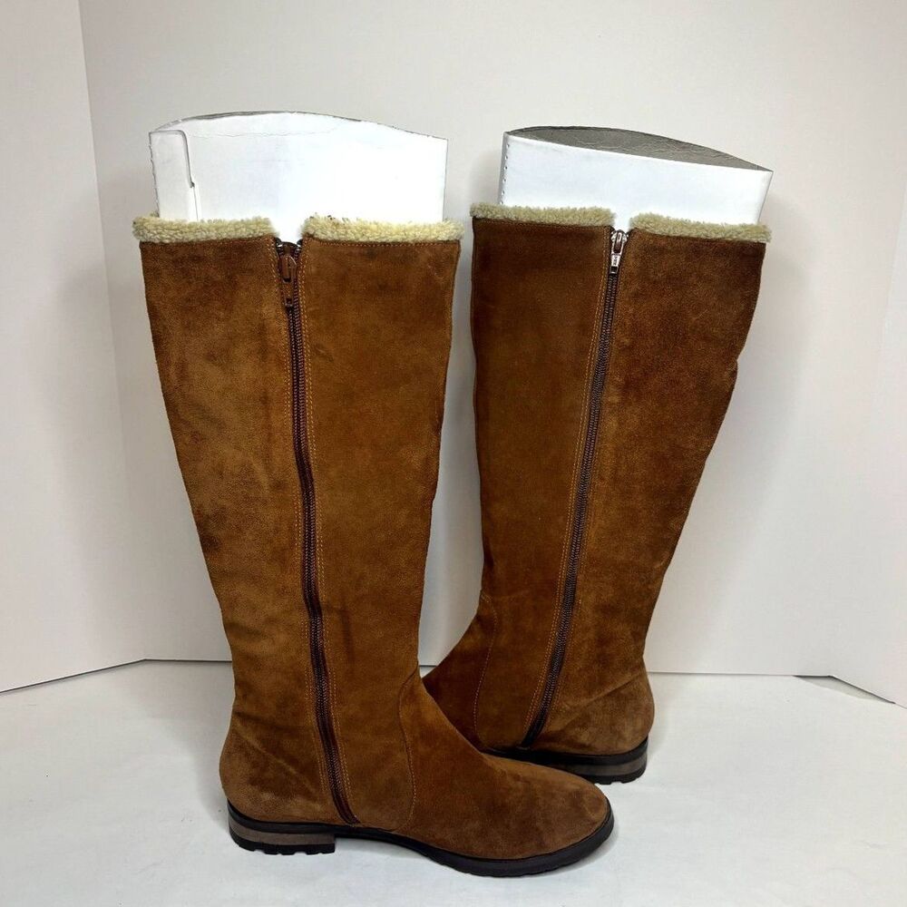 Alfani Vermont Genuine Suede Leather Shearling Triple Buckle Riding Boots Women - Picture 7 of 9